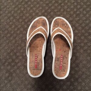 Prada white leather flip flops - cork design
